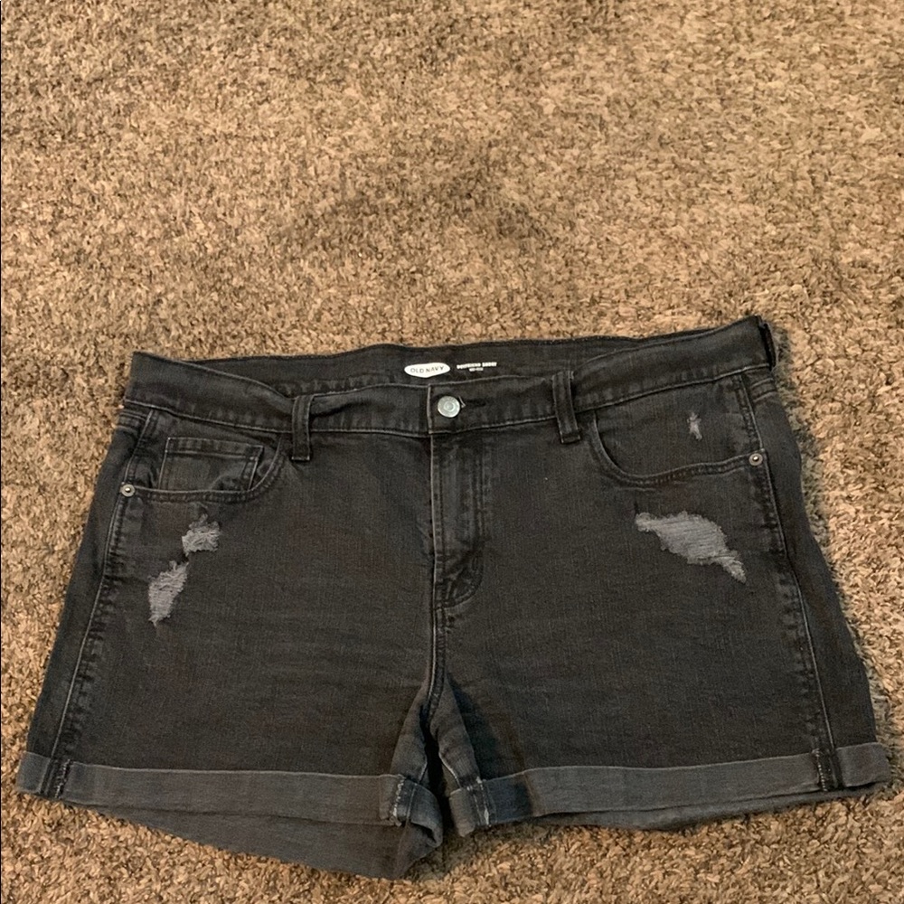 Old Navy Women's Black Denim Mid - Rise boyfriend Shorts Size 14